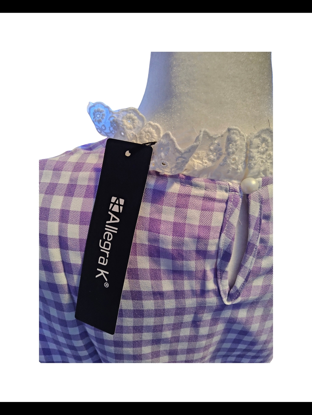 NWOT Size XS Allegra K Purple Gingham Short Sleeve Dress - Picture 8 of 12